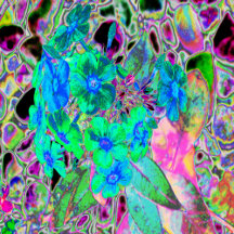Psychedelic Trippy Lime Green and Blue Flowers