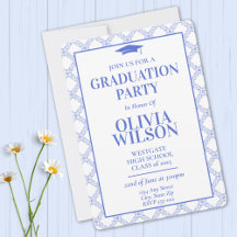 Elegant Modern Blue Lattice Graduation Party 