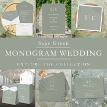 Minimal Sage Green Monogram Wedding Suite