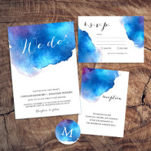 Blue Watercolor Splash Wedding Invitation Set