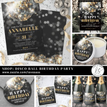 Black Gold Disco Ball Adult 50th Birthday Party
