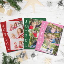 Joyful 3 Family Photo Collage Christmas Cards