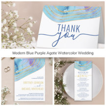 Modern Blue Purple Agate Watercolor Wedding