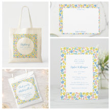Cute Boho Blue Yellow Ditsy Floral Baby Shower