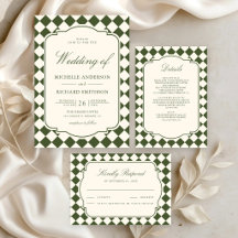 Old Money Ivory Olive Green Checkered Wedding