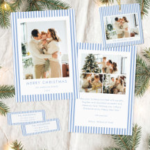 Modern Minimalist Blue Stripes Christmas