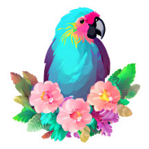 Tropical Blue Parrot with Tropical Flowers