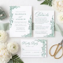 Elegant Cascading Vines Letterpress Wedding Suite