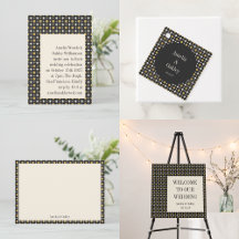 Retro Mid Century Bold Black Gold Floral Wedding