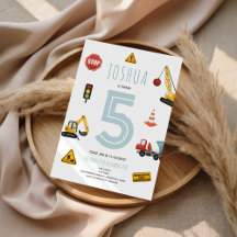 Boys Cute Blue Digger Kids Birthday