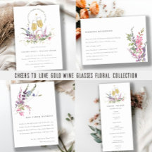 Cheers to Love Gold Wine Glasses Floral Collection