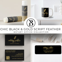 Modern Black & Gold Script Chic Notary Office