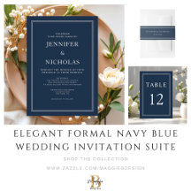 Elegant Formal Navy Blue Wedding Invitation Suite