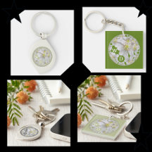 Monogrammed Abstract Fun Floral Art Keychains
