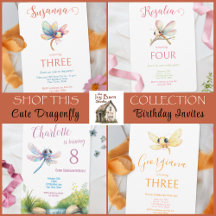 Cute Dragonfly Girl's Birthday Invitations