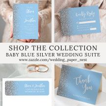 Baby Blue Silver Glitter Calligraphy Wedding Suite