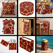 Gold Red Abstract Giraffe Pattern