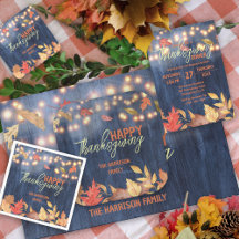 Autumn Leaves Fairy Lights On Wood Thanksgiving