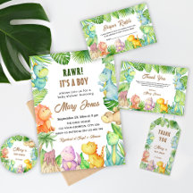 Watercolor Cute Dinosaur Baby Shower