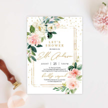 Bohemian blush pink floral gold sparkles