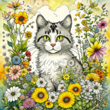 Ai Whimsical cat and Flowers