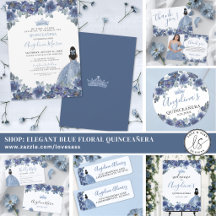 Elegant Blue Floral Quinceañera Invitations