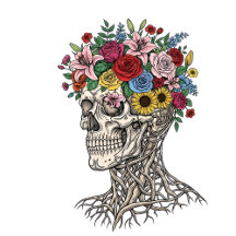 Human Skeleton and Flowers