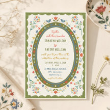 Whimsical Folk Floral Wedding Invitation