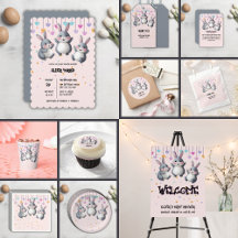 Fun Colorful Cute Hoppers Bunny Baby Shower (Pink)