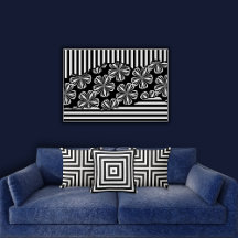 Wall Decor in Black & White Meets Pillows