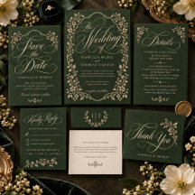 Vintage Forest Green Ornate Floral Wedding Suite