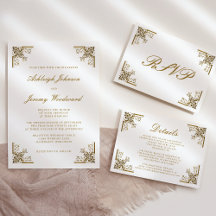 Vintage Gold Botanical Corners White Wedding Suite