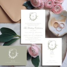 traditional sage green monogram crest wedding set