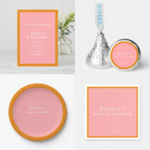 Modern Pink and Orange Colorblock Bridal Shower