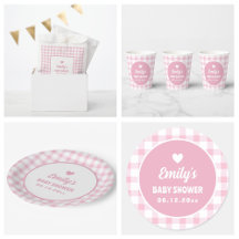 Simple Classic Retro Pink Gingham Girl Baby Shower
