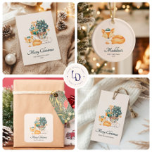 Cute Watercolor Fox Christmas Sleighs