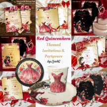 Red Gold Quinceanera Invitations