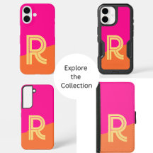 Modern Monogram Phone Cases Hot Pink Orange Design