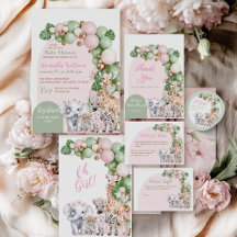 Safari Animal Tropical Green Pink Baby Girl Shower
