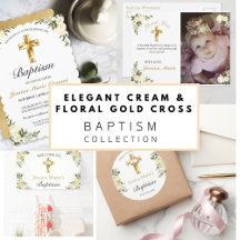 ELEGANT CREAM FLORAL GOLD CROSS BAPTISM