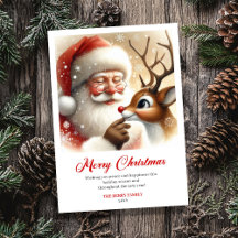Classic Santa Claus and Rudolph Christmas Card 91R