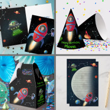 Space Rocket Ship   Astronaut UFO Alien Birthday