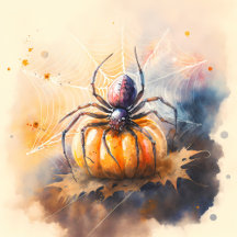 Halloween Watercolor Spider and Pumpkin