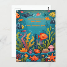 Happy Birthday Cards Sea life Stickers invites