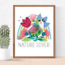 Nature Lover Watercolor Bird Flowers Rainbow Color