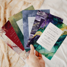 Abstract Watercolor and Ink Wedding Invitations