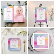 Elegant Soft Pastel Watercolor Pink Bow Birthday