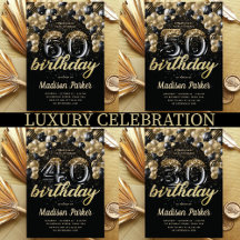 Luxury Black Gold Balloon Adult Birthday
