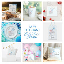 Blue Playful Elephants Baby Shower