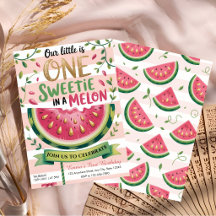 One in a Melon Watermelon First Birthday Party Inv